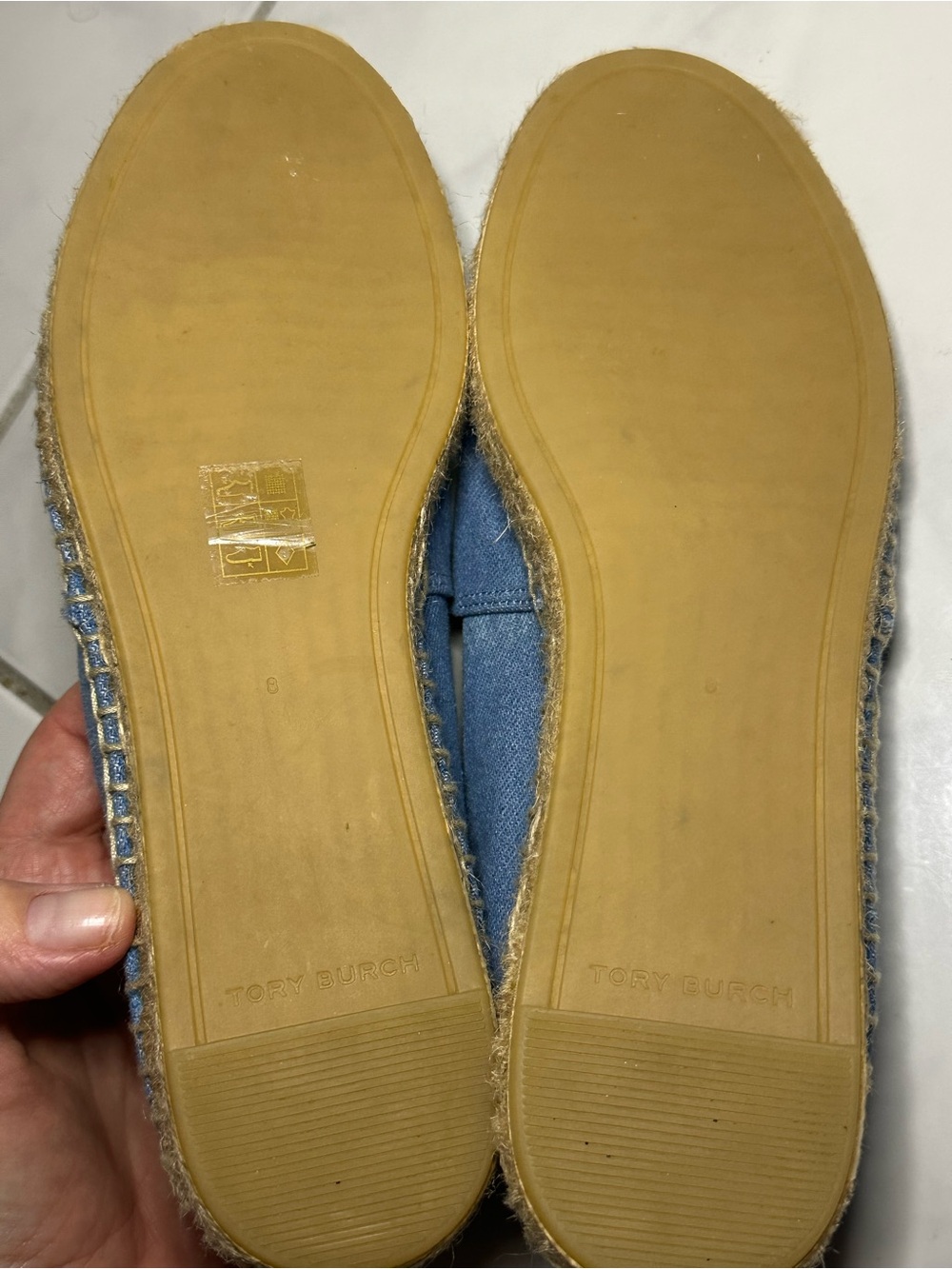Tory Burch Light Blue Denim Espadrille Flats with Frayed Logo - Picture 6 of 9